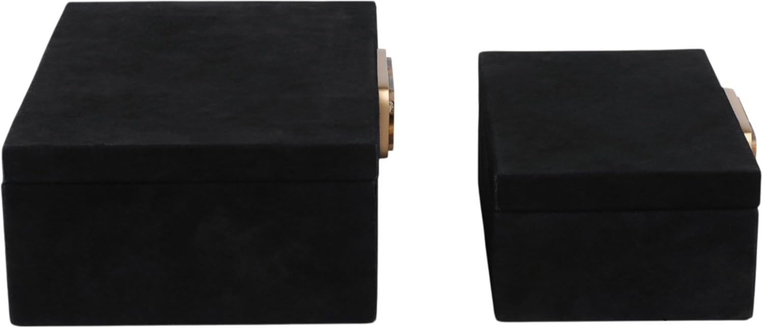 Decorative Boxes with Lid for Home Decor – Modern Storage and Home Organizer - Jewelry Boxes and Keepsake Boxes Perfect for Living Room, Bedroom, or Office Decor; Set of 2 – 5', 4' Black & Gold