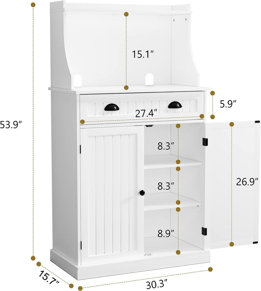 ARTPOWER 54' Kitchen Microwave Cabinet/Stand with Storage and Drawers, Pantry Storage Cabinet with Hutch & Adjustable Shelves for Kitchen, Dining Room, Living Room, Hallway in White