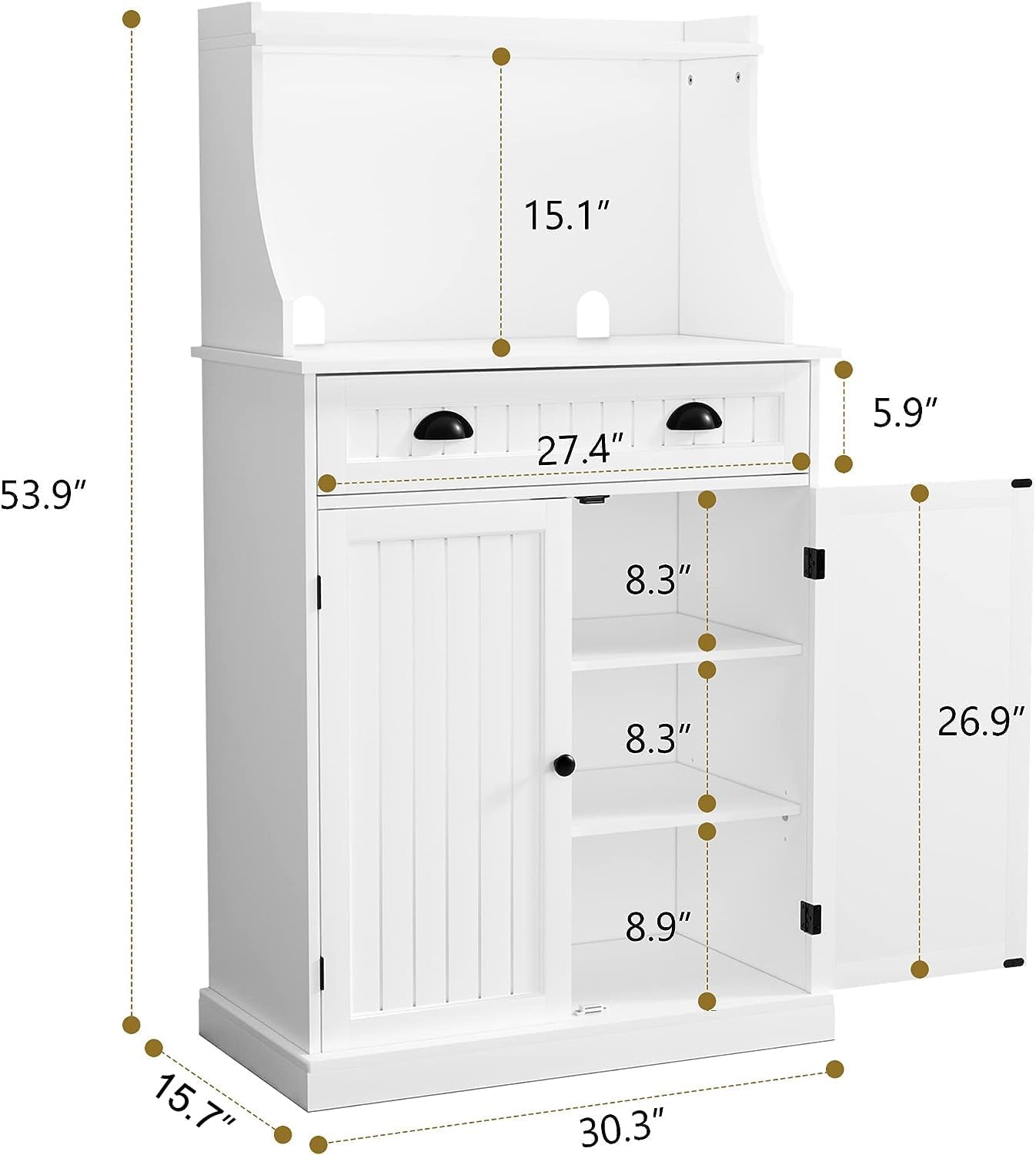 ARTPOWER 54' Kitchen Microwave Cabinet/Stand with Storage and Drawers, Pantry Storage Cabinet with Hutch & Adjustable Shelves for Kitchen, Dining Room, Living Room, Hallway in White