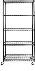 Black Storage Shelves, Heavy Duty Steel Wire Shelving Unit with Wheels,Adjustable Shelf, Used as Pantry Shelf, Garage or Bakers Rack Kitchen Shelving,Rolling Storage Rack, Corner Rack 90 x 45 x 180CM