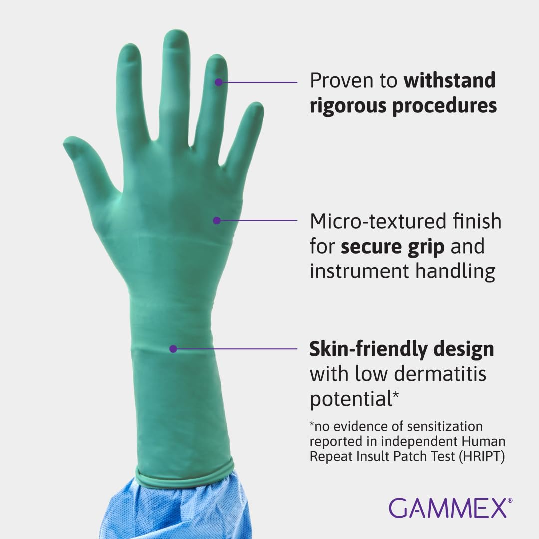 Ansell GAMMEX Non-Latex Micro-Texture Neoprene Surgical Gloves for Healthcare, Size 8 Green (Box of 50)