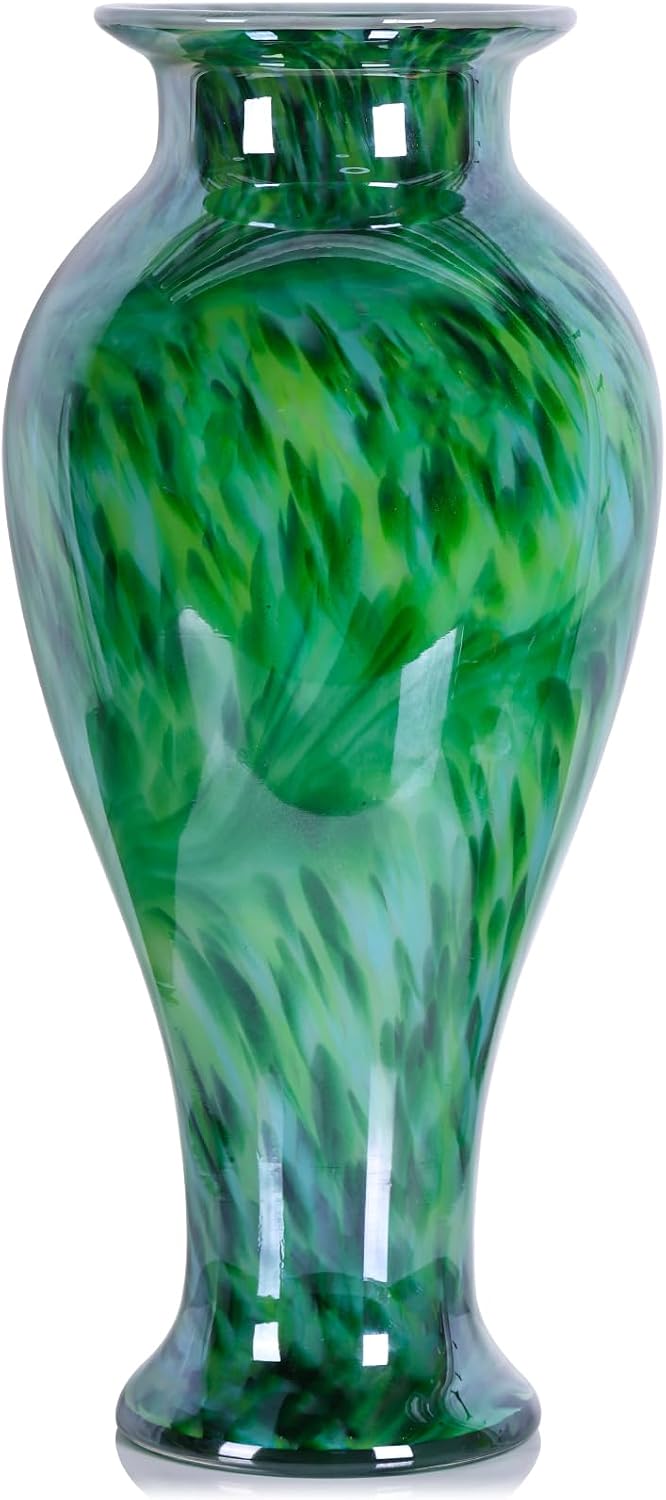 20' Tall Green Glass Vase Hand Blown Large Floor Glass Vase Home Decor, Pretty Modern Dark Green Flowers Vases, Jarrones Grandes para Sala Elegantes, Large Vases for Living Room Wedding Decor