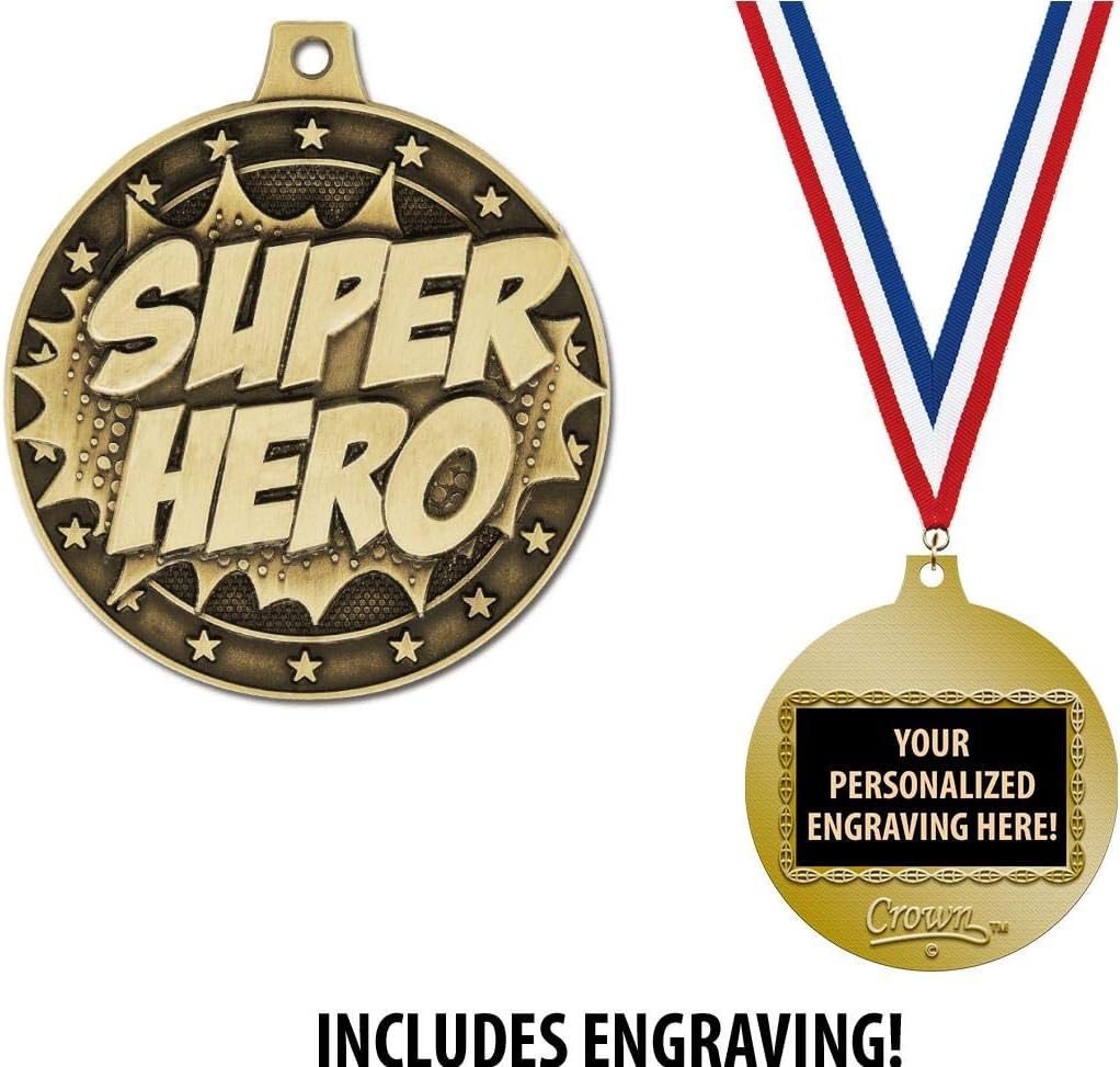 Superhero Medals, 2' Gold Superhero Medal Award with Free Custom Engraving Prime
