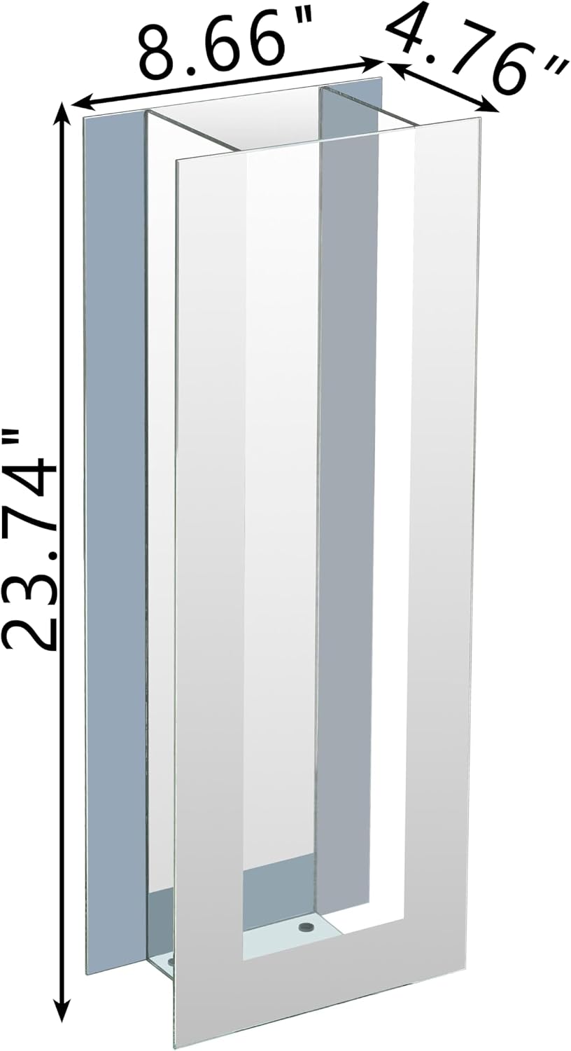 Large Floor Vase, 23.74' Tall Mirrored Vase Glass for Floor Silver Rectangular Decorative Vases Modern for Luxury Living Room Hallway Corner Decor