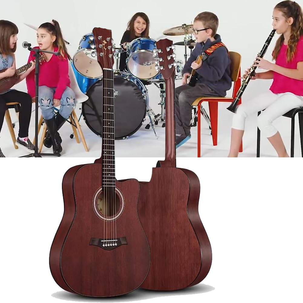 Wood Acoustic Guitar for Adults, 40Inch/41Inch 6 Steel-String All-Spruce Build, Elementary Tutorial of Folk Guitar for Beginners,2,41in