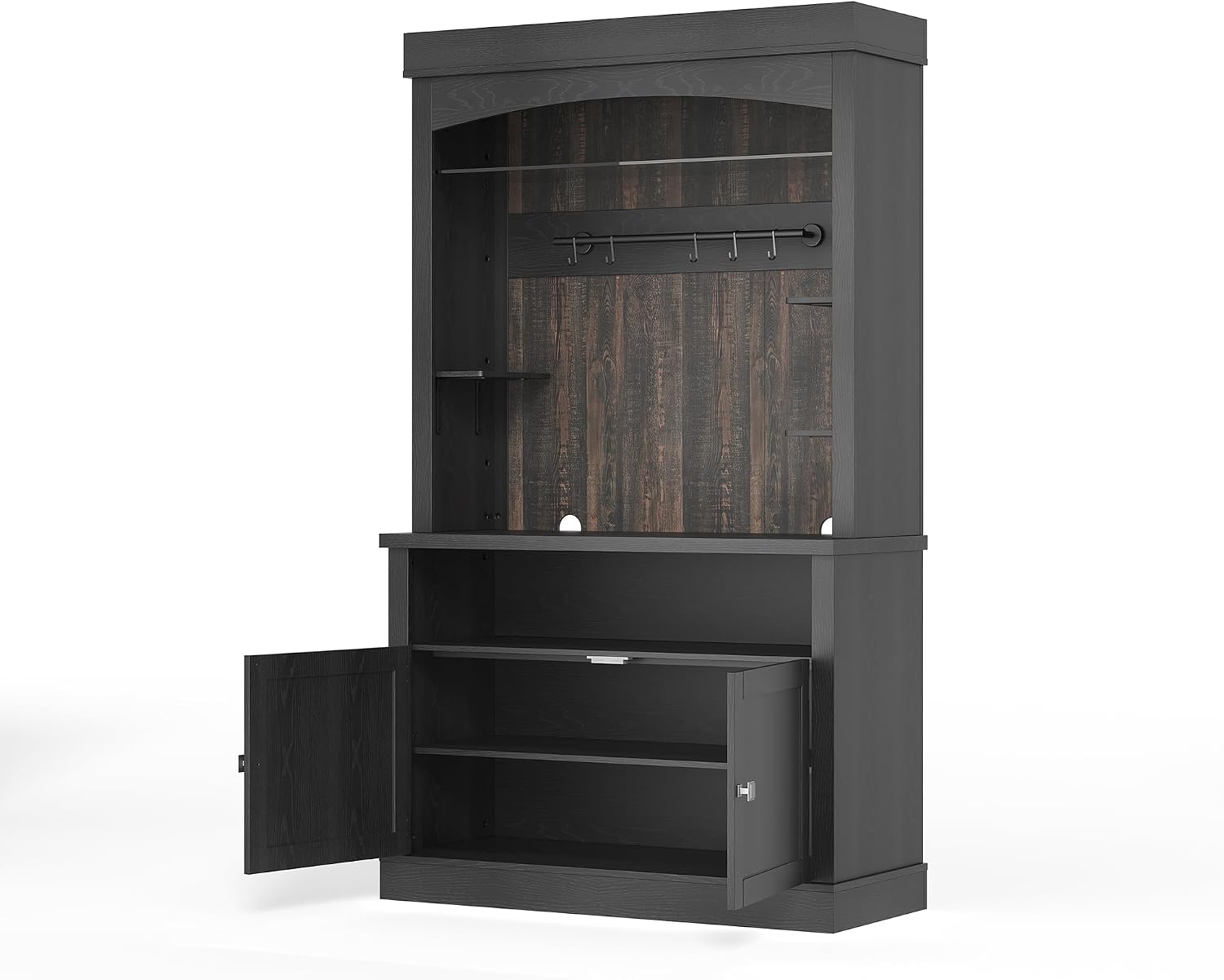 GarveeHome Coffee Bar Cabinet with LED Lights,72 '' Tall Buffet Cabinet with Storage,Farmhouse Kitchen Sideboard Tall Coffee Hutch with Microwave Stand/Wine Rack/Glass Shelf Dining Room (Black)