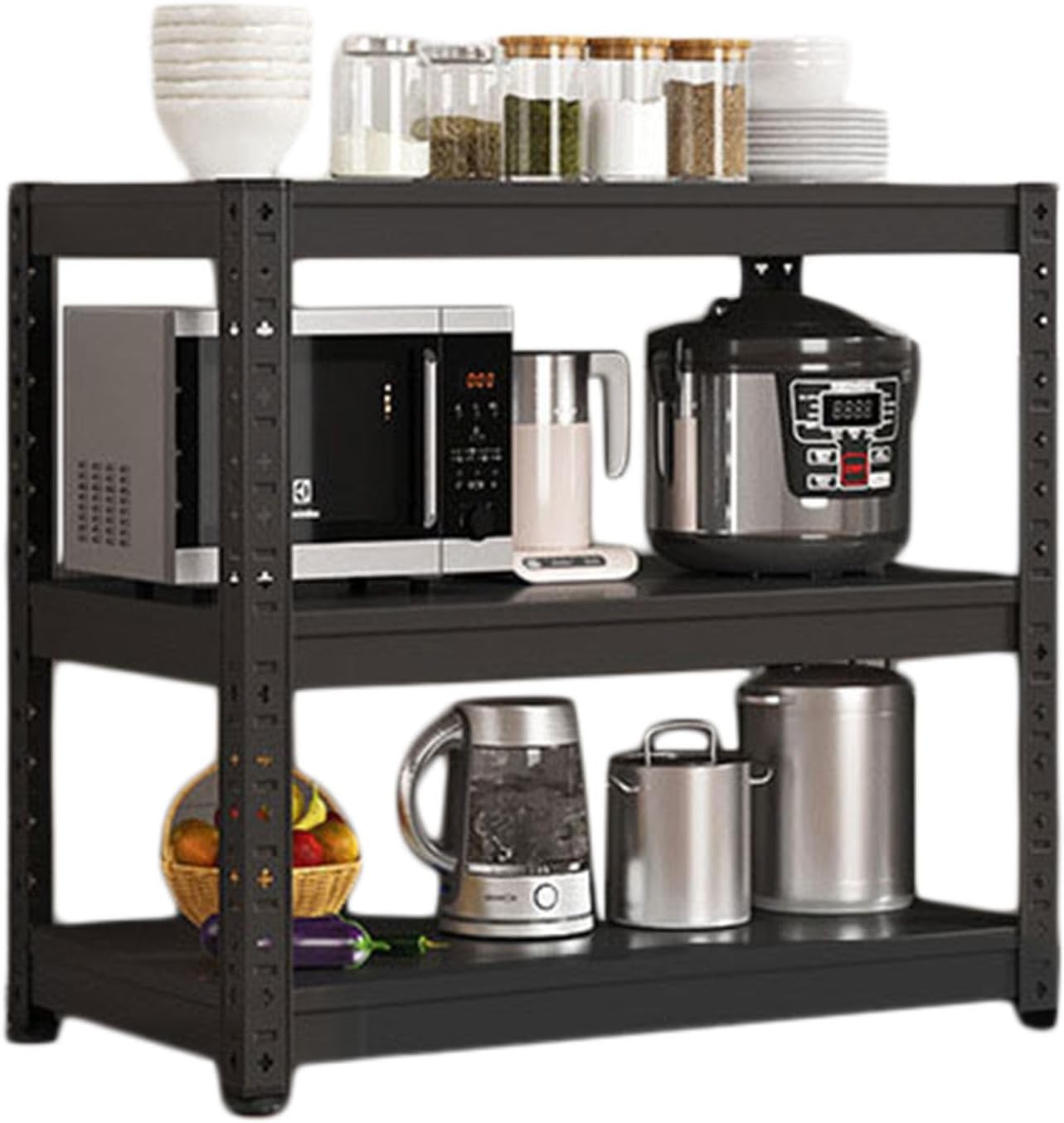 3-Tier Utility Shelves Metal Storage Shelves Garage Shelving Unit Adjustable Free Standing Kitchen Storage Shelf Rack, 31.5' H x 15.8' W,Black-23.6' L