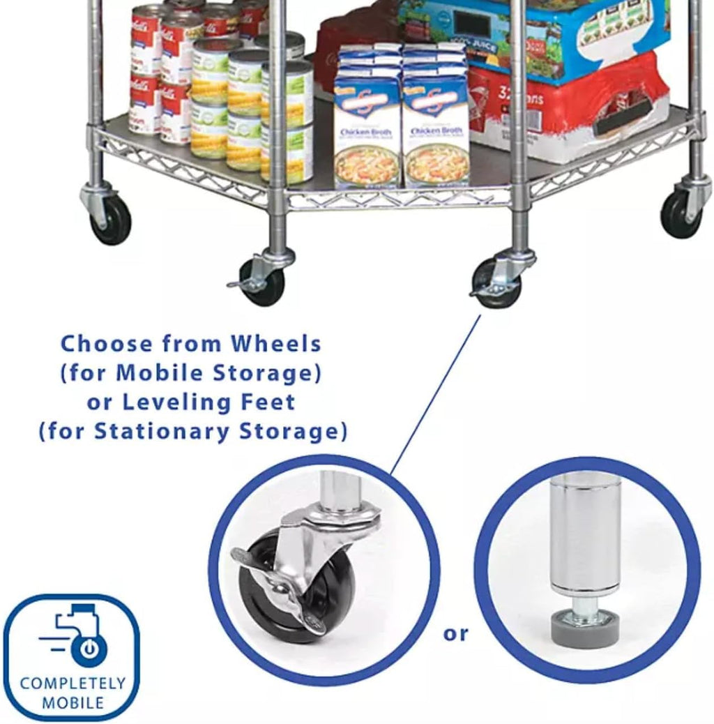 Heavy-Duty 6-Tier Corner Storage Shelf Unit with Wheels, Chrome Wire Shelving, Mobile Metal Rack with Casters