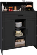 Viaozutis Storage Cabinet with Doors and Drawers, Kitchen Storage Cabinet with 1 Large Drawer,2 Doors,and 2 Adjustable Shelves,for Bathroom/Kitchen/Living Room/Entrance Hall (Black)