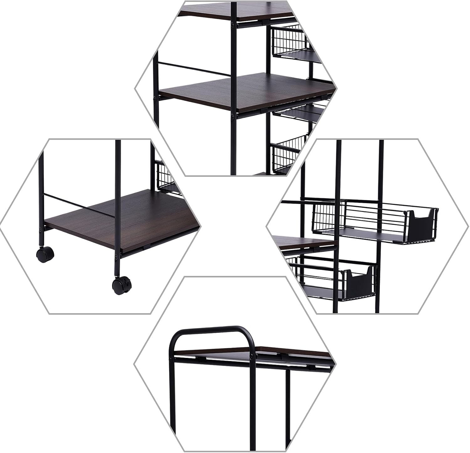 4 Tiers Kitchen Storage Shelf with 4 Drawers, Heavy Duty Storage Shelves Kitchen Bakers Rack with 4 Swivel Wheels, Kitchen Storage Cart Microwave Oven Stand Rack Utility Storage Shelf Organizer
