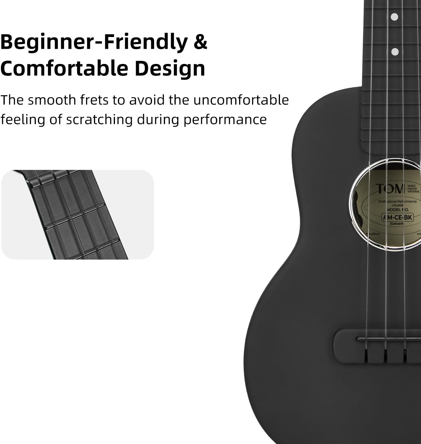TOM 23″ Carbon Fiber Electric Ukulele – Waterproof & Travel-Ready with Built-in Pickup (Volume/Tone Control), Includes Gig Bag & Full Kit. Ideal for Outdoor, Beginners & Performers(Black EQ)