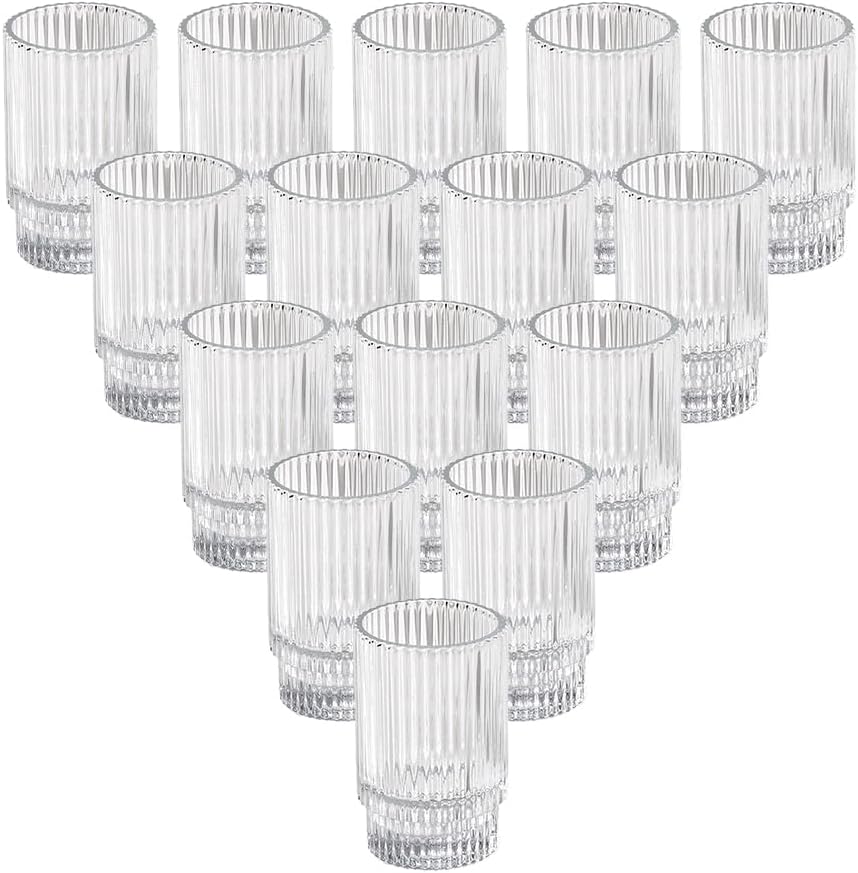 Serene Spaces Living Clear Ribbed Glass Votive Holder, Decorative Centerpiece for Wedding, Christmas, Thanksgiving, Dining Table, Home Décor, 2.25' Diameter & 3.75' Tall, Pack of 32