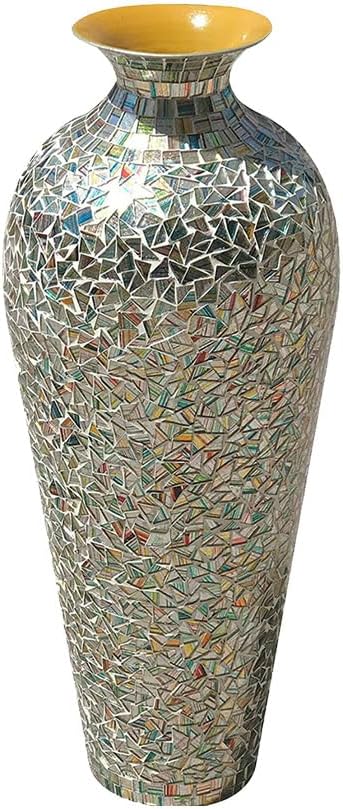20 Inch Mosaic Floor Vase – Tall Handmade Iron Boho Vase with Rainbow Multicolor Glass Tile | Decorative Centerpiece for Living Room, Bedroom, Entryway | Dried Flower & Pampas Grass Holder
