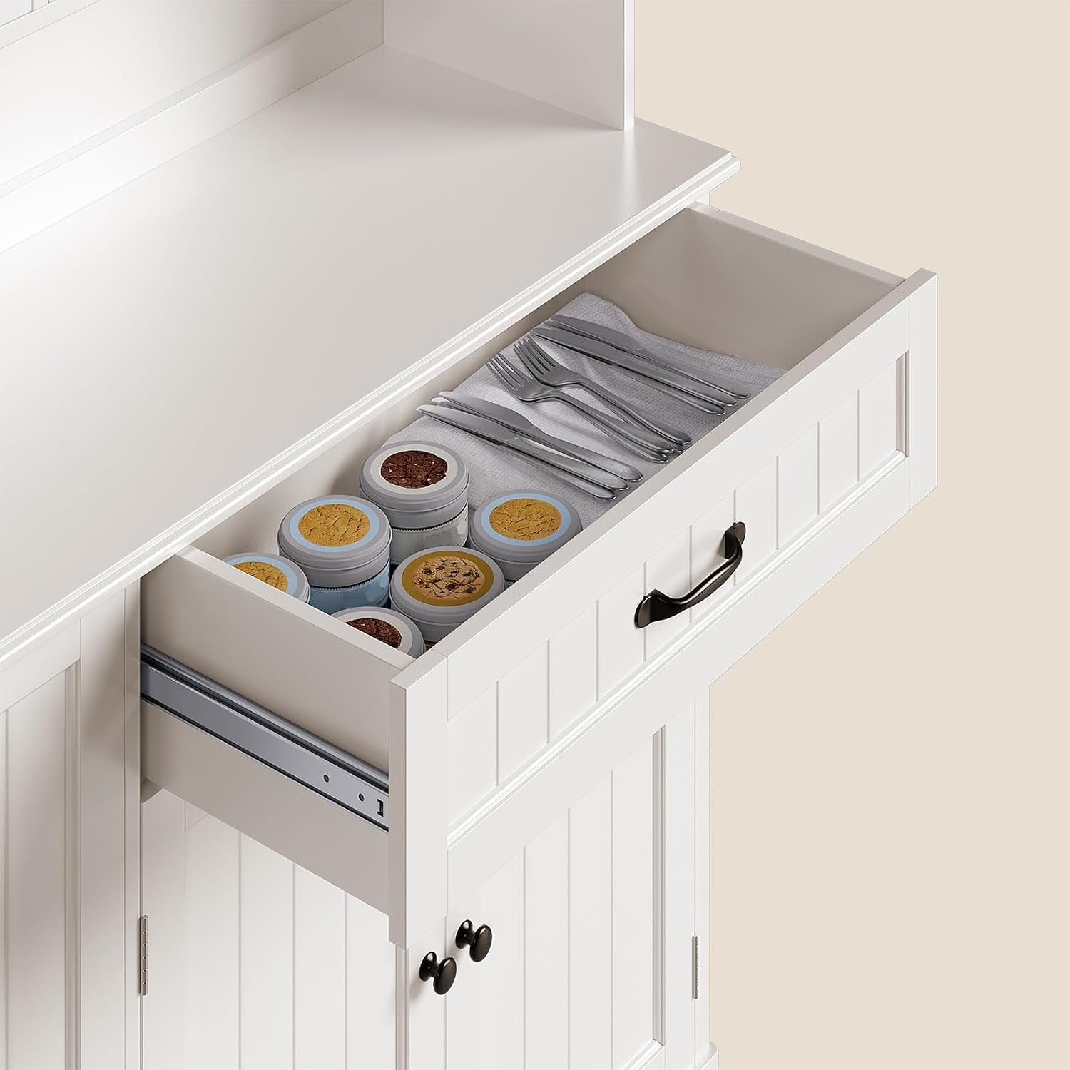 Gizoon Tall Kitchen Storage Cabinet with Door and Shelves, 67' Kitchen Pantry Cabinet Large Coffee Bar Hutch with Storage for Dining Room, Painted White