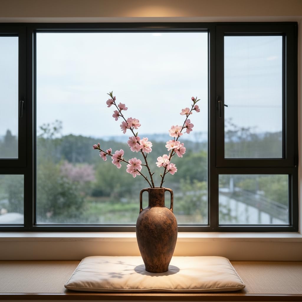 Tall Terracotta Vase，Distressed Terracotta Flower Vase with Handles for Living Room Bedroom Hotel Office Decor 20.08 in（51cm）