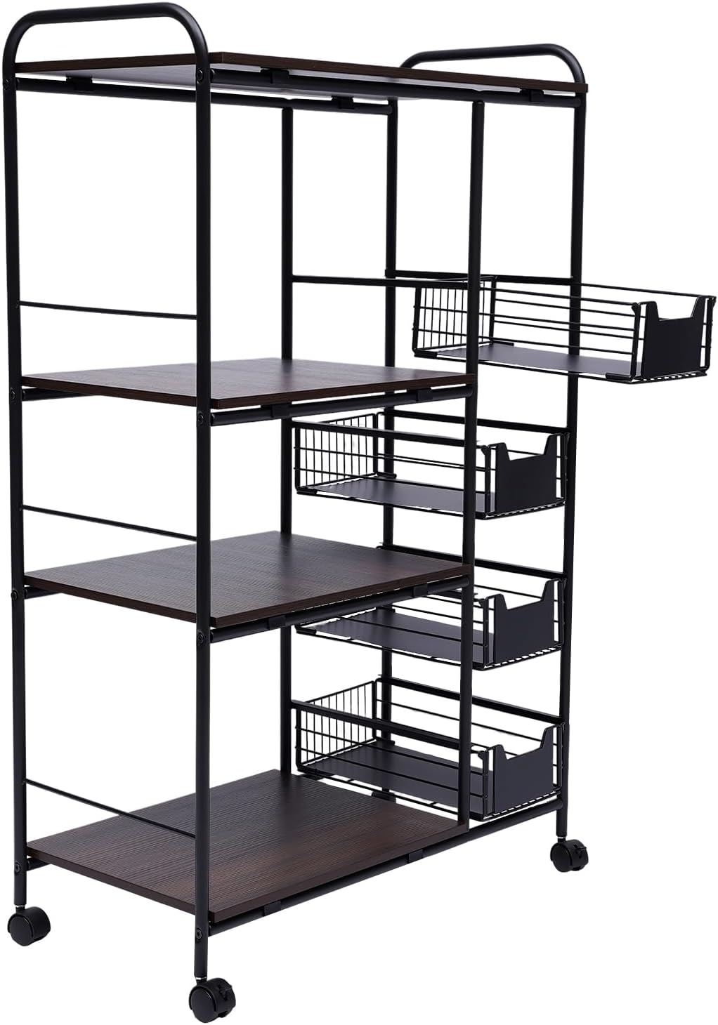 Kitchen Bakers Rack w/4 Push-Pull Drawers, 100lbs Bearing Microwave Oven Stand Cart, 27.9' L X 13.7' W X 45.2' H Kitchen Storage Shelf for Kitchen, Living Room, Bedroom