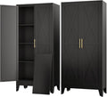 61' Kitchen Pantry Cabinet, Metal Storage Cabinet with 2 Doors and 3 Adjustable Shelves, Black Food Pantry Cupboard for Kitchen, Dining Room, Living Room and Bathroom (Black)