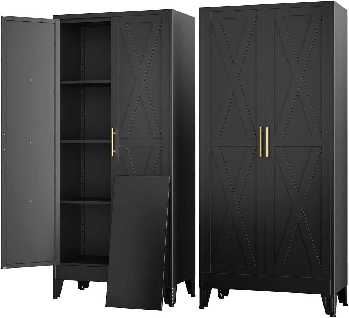 61' Kitchen Pantry Cabinet, Metal Storage Cabinet with 2 Doors and 3 Adjustable Shelves, Black Food Pantry Cupboard for Kitchen, Dining Room, Living Room and Bathroom (Black)