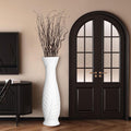 Tall White Floor Vase 30 Inches, Handmade Large Modern Ceramic Vases for Home Decor Living Room, Feather Pattern Decorative Vases Wide Mouth Opening Corner Vase for Pampas Grass