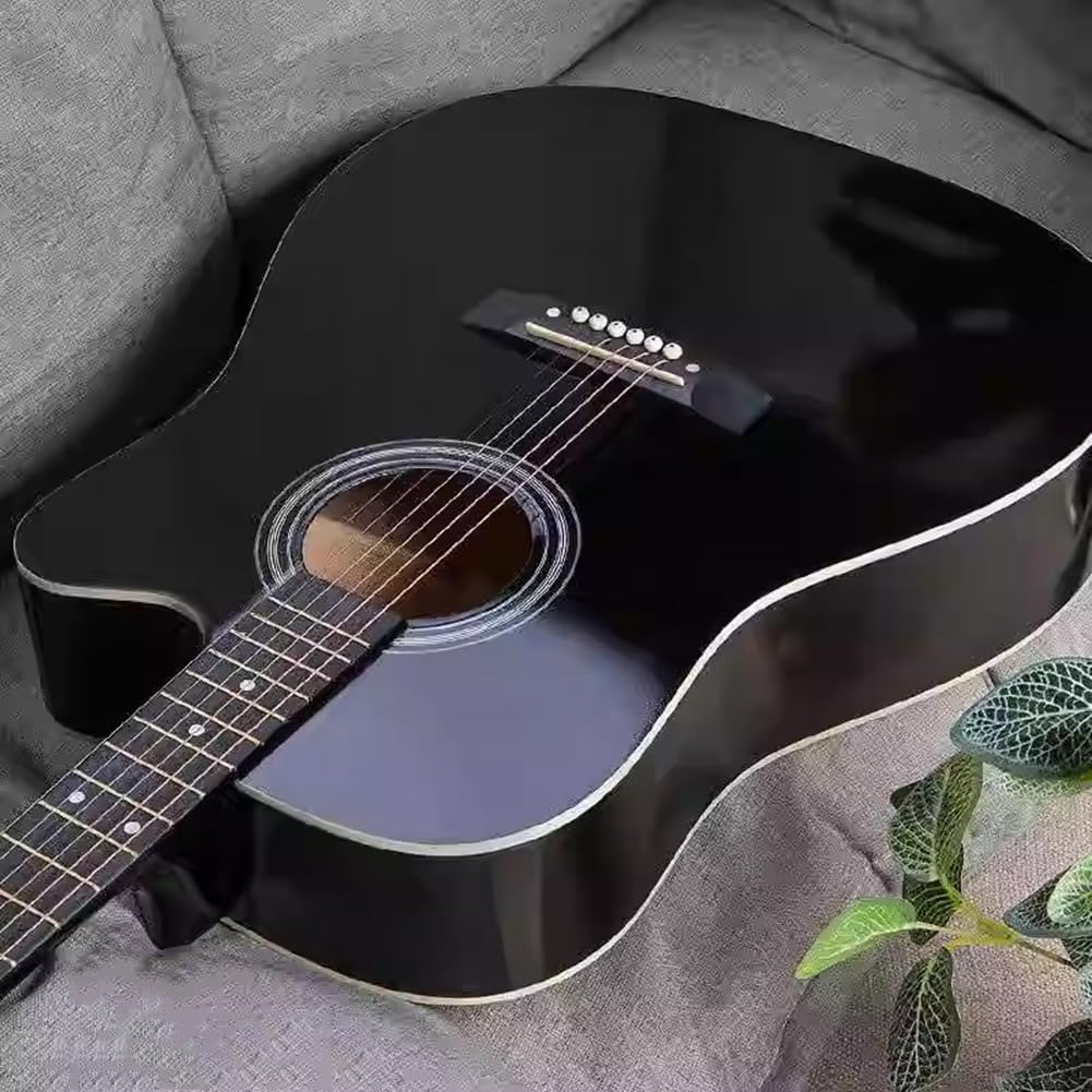 Acoustic Guitar Set, 41 Inch Gloss Spruce Panel Beginner Guitar, for Beginners Adult Teen with Gig Bag, Strap, Steel Strings,Black,41