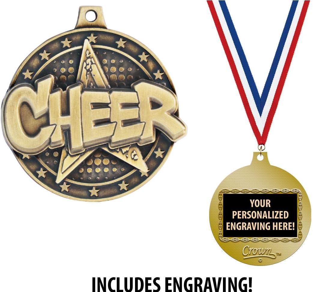 Crown Awards Cheerleading Medals, 2' Gold Cheer Star Medal Award with Free Custom Engraving Prime