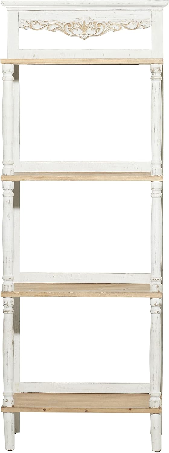 Deco 79 Wood Floral Intricately Carved 4 Shelf Shelving Unit, 22' x 13' x 57', White