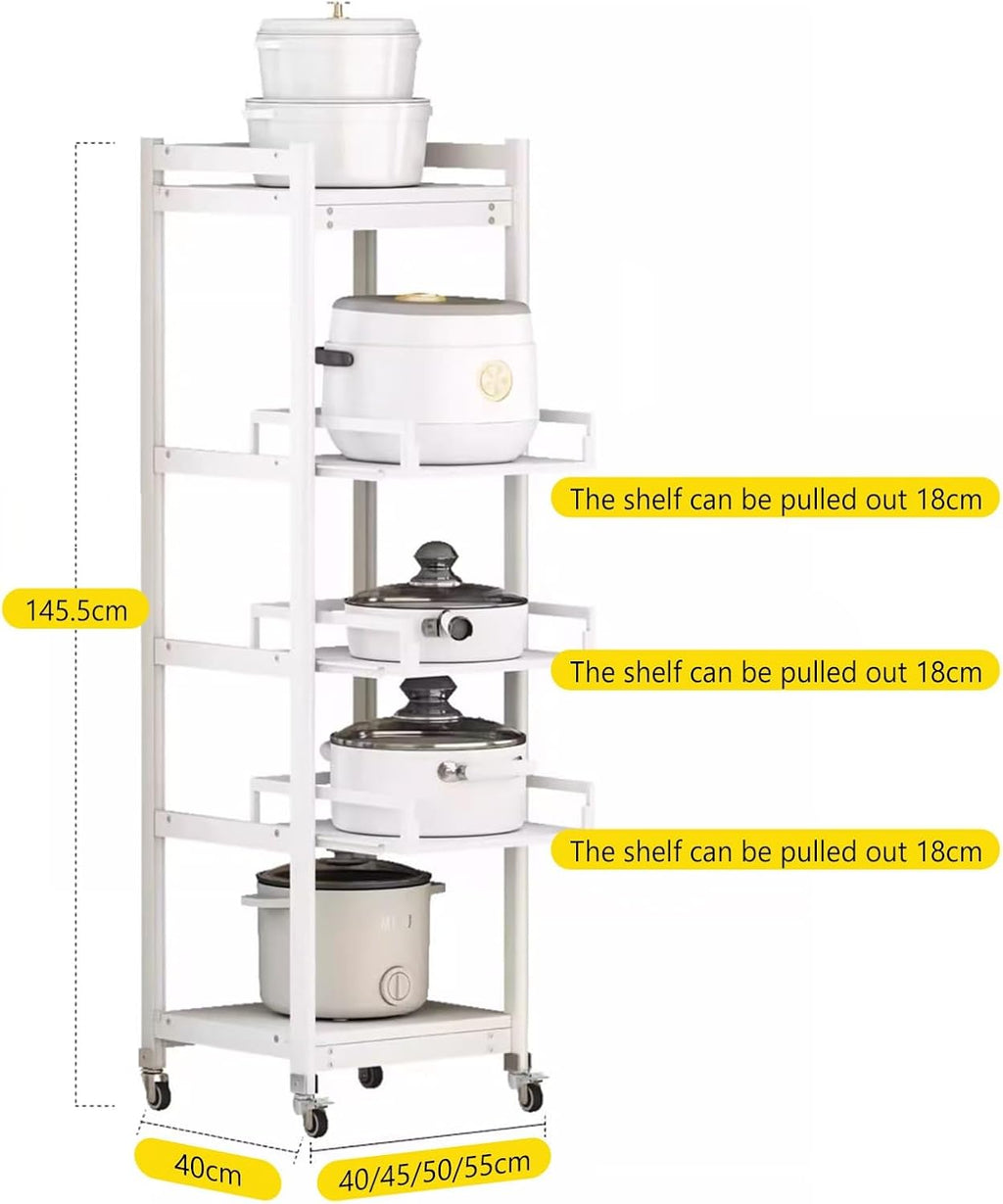 Kitchen Shelving Unit Adjustable Heigh, 5-Tier Food Corner Bakers Rack with Wheels, for Restaurant Laundry Bathroom Garage Warehouse