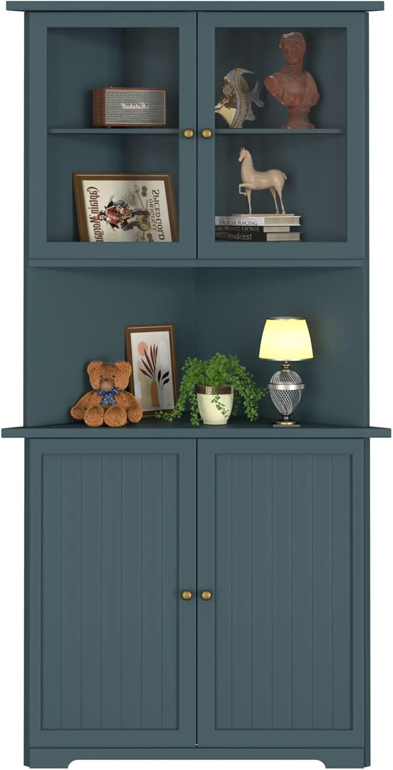 MUPATER Tall Corner Cabinet with Doors and Shelves, 71'' Free Standing Corner Kitchen Hutch, Cabinet Storage for Living Room, Bathroom, Kitchen with Countertop, Blue