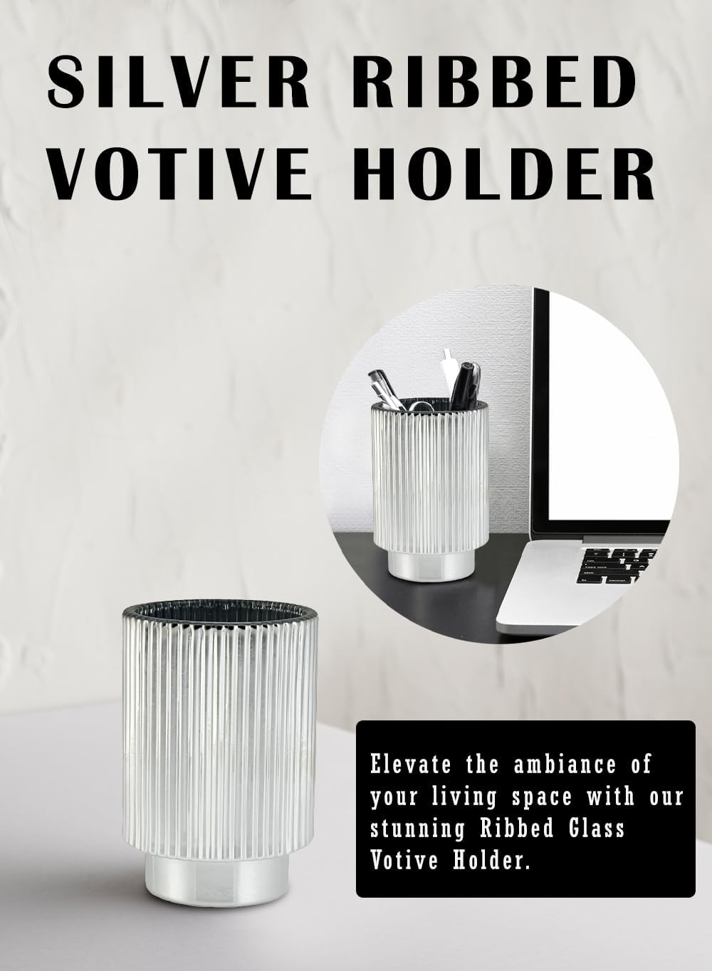 Serene Spaces Living Silver Ribbed Pedestal Glass Votive Holder, Table Centerpiece, Home, Office, Wedding, Birthday, Holiday & Special Events Decor, 3.5' Diameter & 5' Tall, Pack of 24