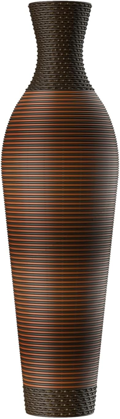 39-Inch Tall Vintage Floor Vase - Premium PVC Rattan Weave, Large Brown Standing Vase, Flower Holder for Home Decor (47 - Dark Brown)