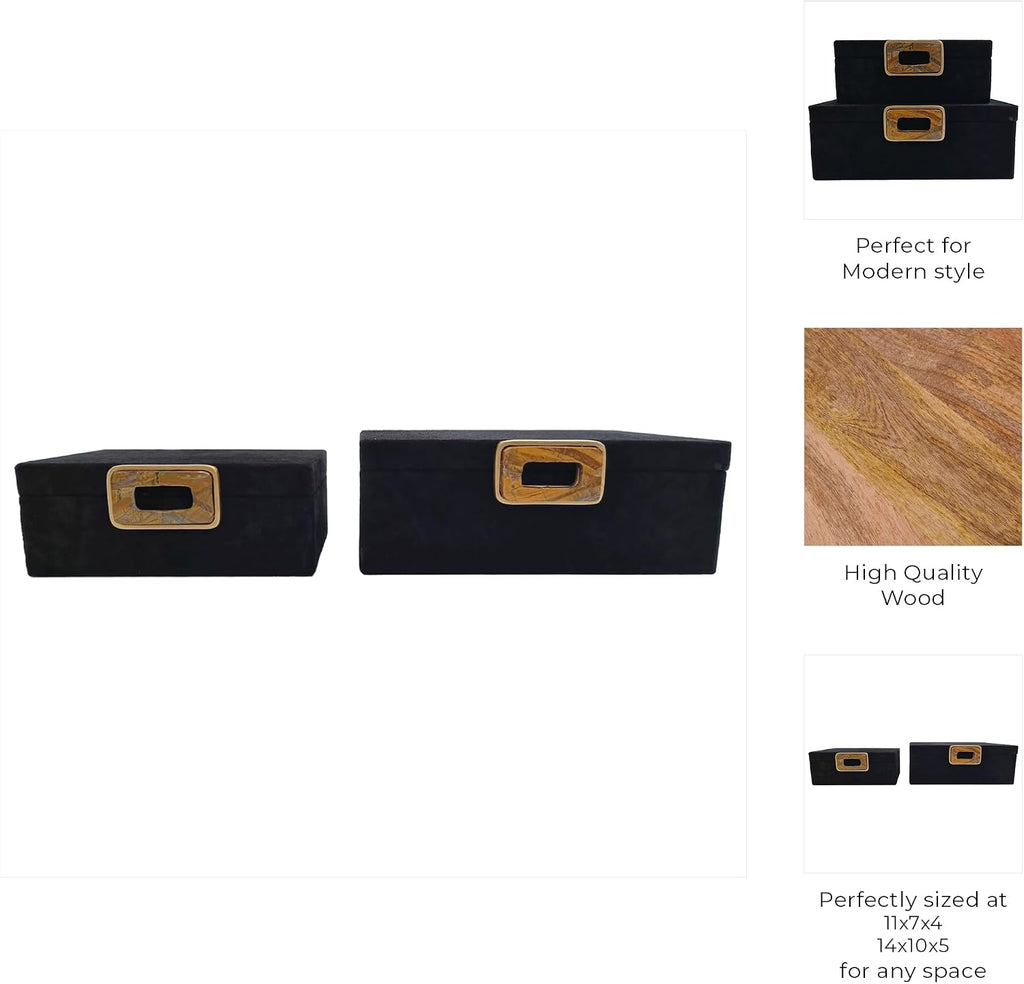 Decorative Boxes with Lid for Home Decor – Modern Storage and Home Organizer - Jewelry Boxes and Keepsake Boxes Perfect for Living Room, Bedroom, or Office Decor; Set of 2 – 5', 4' Black & Gold