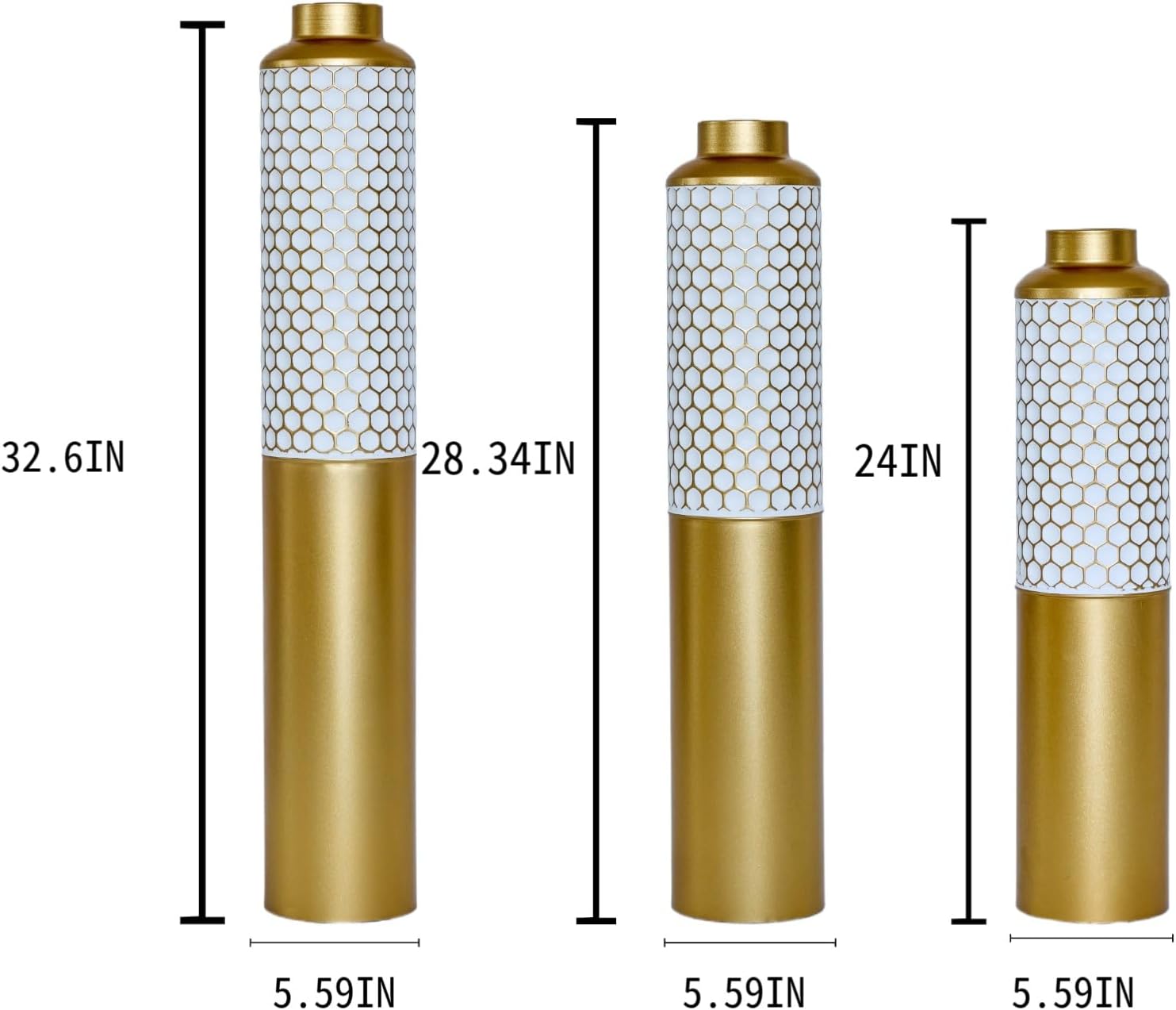 Gorgeous 3-Piece Set of White & Gold Metal Vases - Modern Droplet Shaped Home Decor for Stylish Living Spaces!