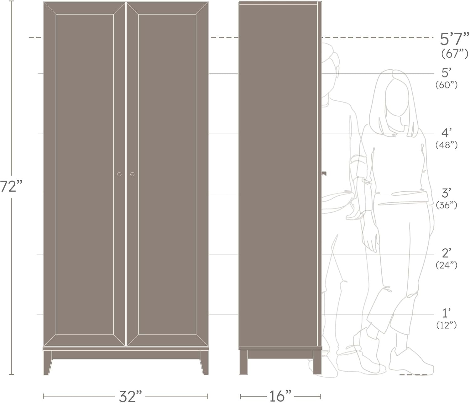 Prepac Yaletown 72' Tall Storage Cabinet with Wood Legs, Pantry Cabinet with 3 Adjustable Shelves, Bathroom, Kitchen and Home Organization in White, 16' D x 32' W x 72' H