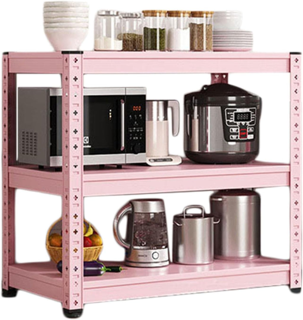 3-Tier Utility Shelves Metal Storage Shelves Garage Shelving Unit Adjustable Free Standing Kitchen Storage Shelf Rack, 31.5' H x 15.8' W,Pink-31.5' L