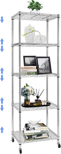 5 Tier Wire Shelving Unit With Wheels, Adjustable Narrow Metal Shelf, NSF Certified Storage for Laundry, Garage, Kitchen, Pantry, 18' D X 24' W X 71' H, Chrome