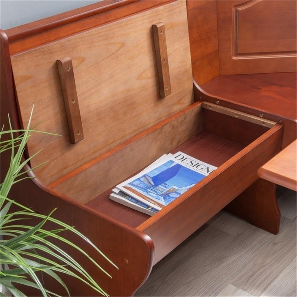 Riverbay Furniture Kitchen Dining Wood Corner Unit, Walnut Brown Finish, Pine and MDF, Under Bench Storage, 67' x 48' x 33.5', Versatile Space-Saving Bench for Organized and Functional Kitchen Seating