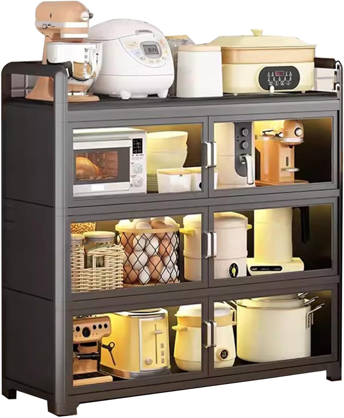 Kitchen Storage Rack with Doors, Corner Bakers Racks, Kitchen Shelving Unit Double Door Magnetic Design, for Kitchen, Dining Room(Medium)
