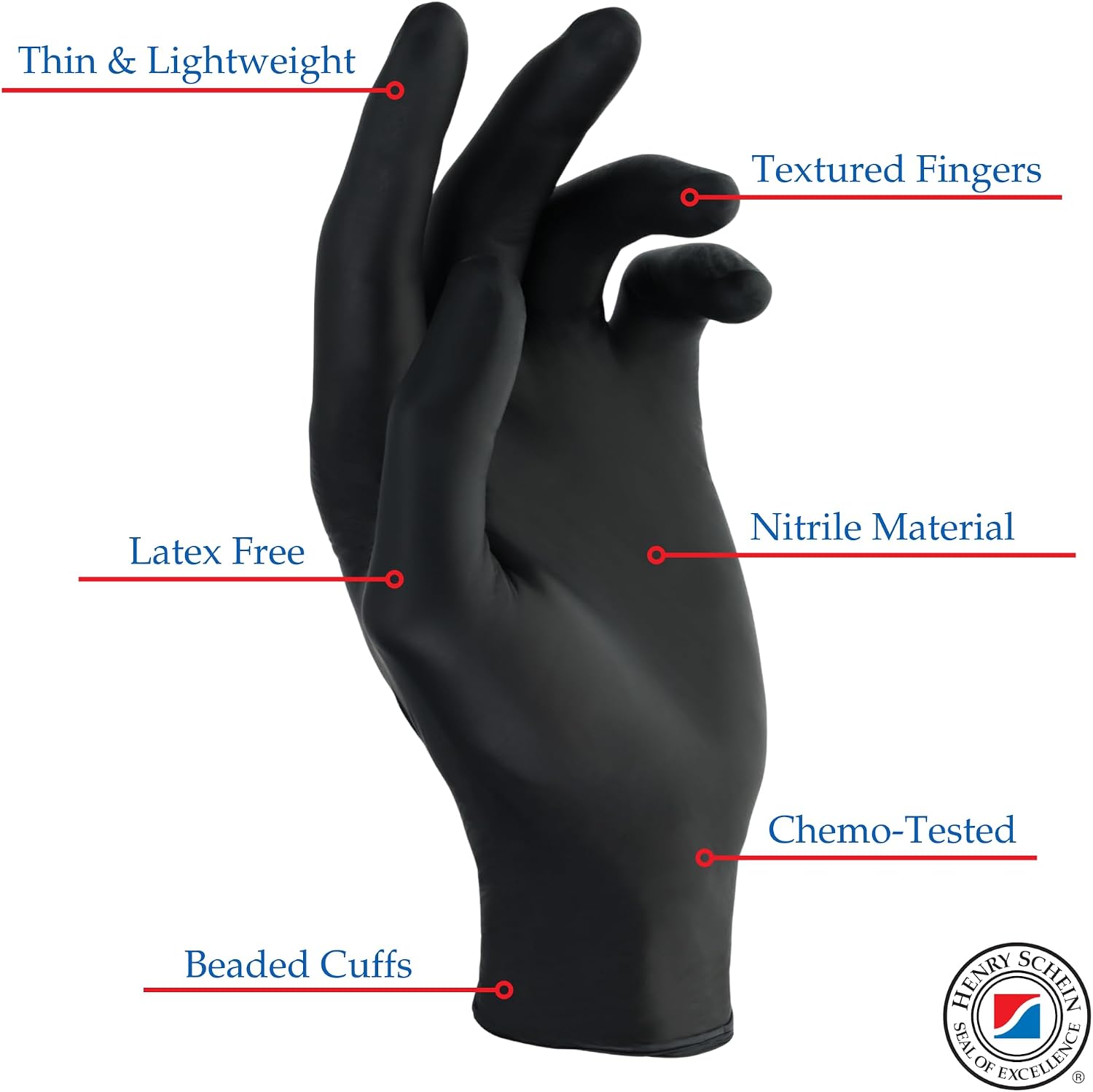 Henry Schein Criterion N300 Nitrile Exam Gloves, Black – 300/Box, Latex-Free, Disposable, Textured Fingertips, Beaded Cuff