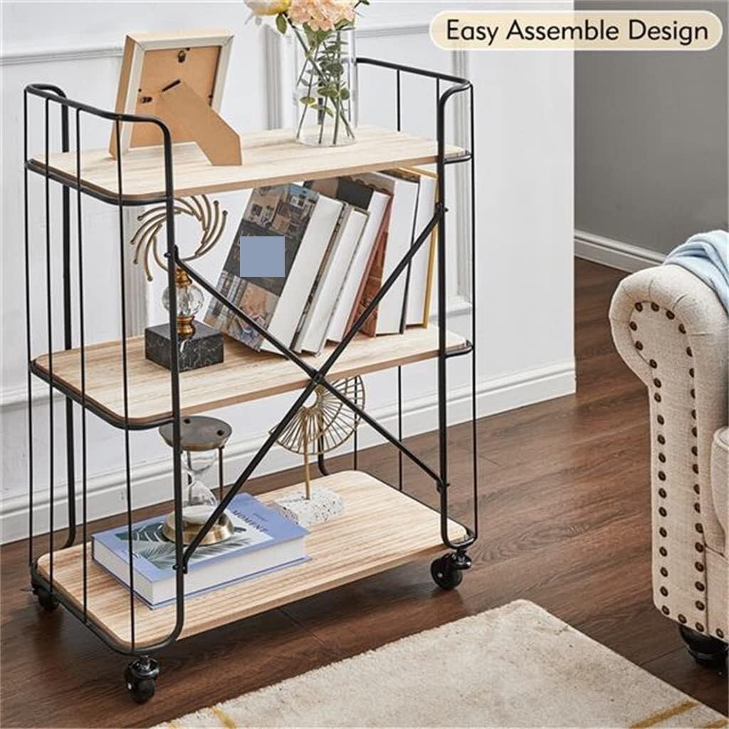 Storage Cart Kitchen Cart 3-Tier Utility Vintage Rolling Bakers Rack Bookshelf Storage Shelf for Living Room Kitchen