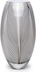 Ca D Oro Glass Vase White Feather Pattern Hand Blown Murano-Style Art Glass - Model 54 MS