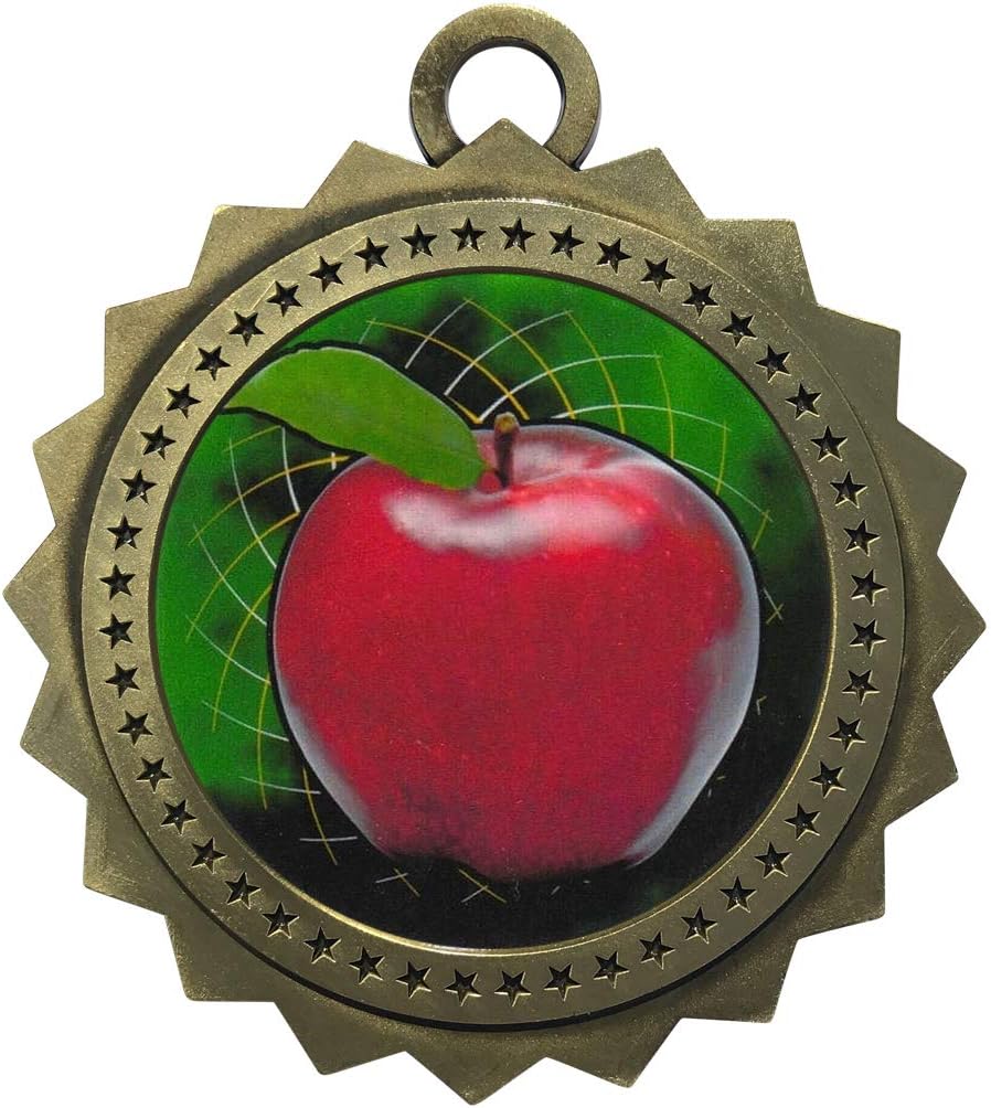 1 to 50 Packs Scholastic Apple Gold Medals Trophy Award with Free Custom Engraving D03-FCL403