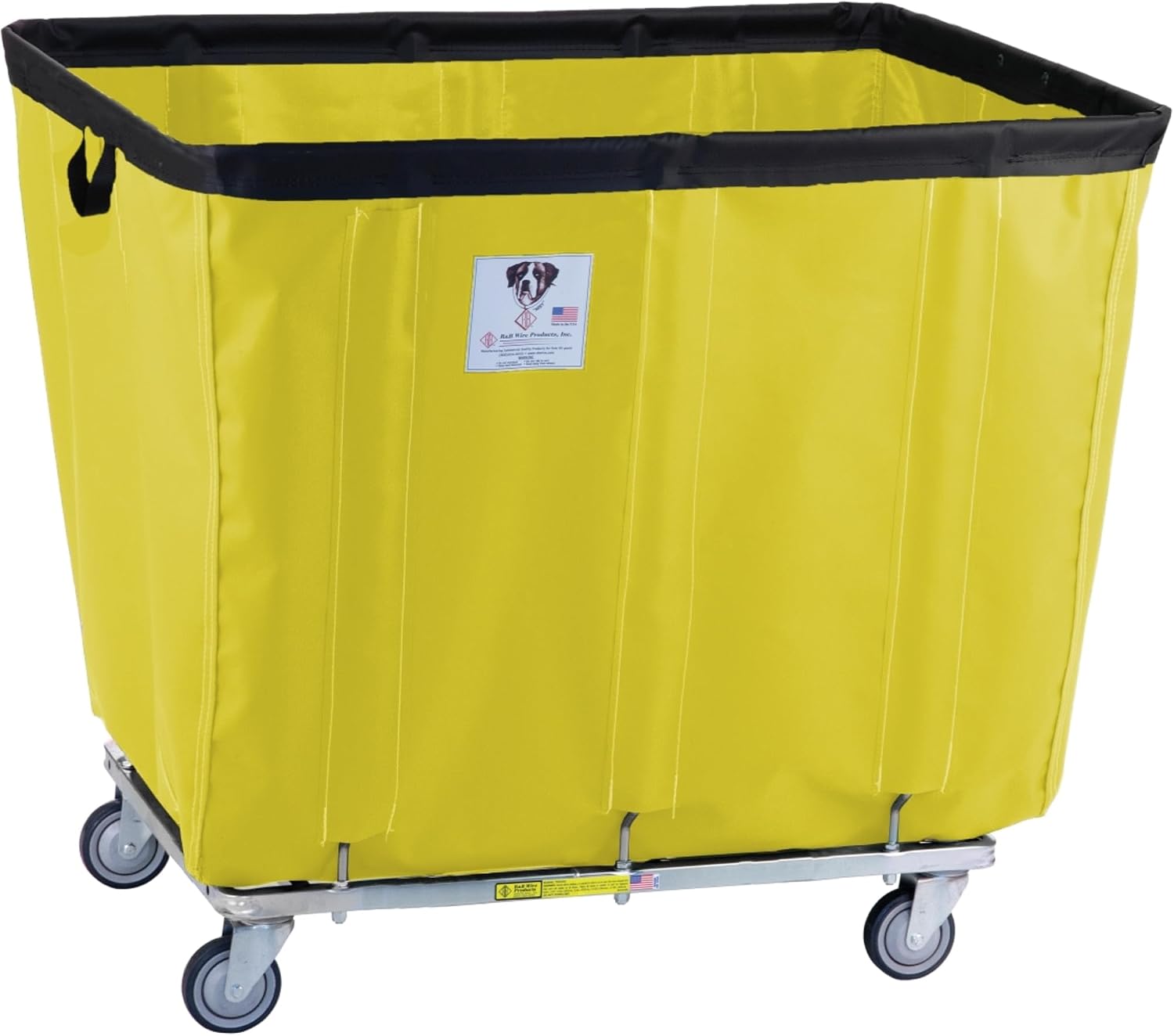 R&B Wire Products, Inc., 12 Bushel Vinyl Basket Truck with Steel Base, Capacity 600 lb, Capacity Volume 15 ft³, Color Yellow, Model# 412SOC/YEL