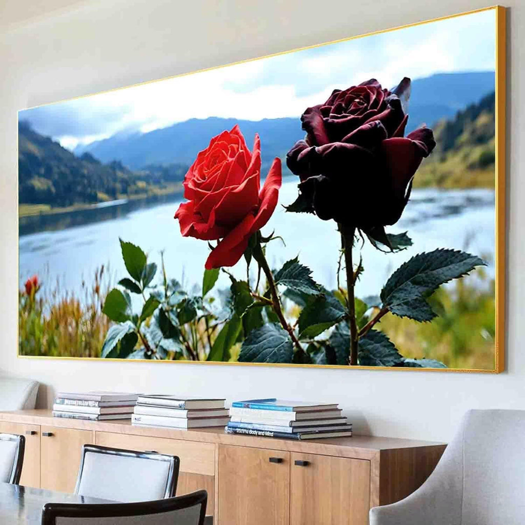 Red Rose Paint by Numbers Kit for Adults Framed Landscape Painting Kits for Adults Beginner DIY Acrylic Oil Paint pre Drawn Canvas with Brush Craft Picture for Home Wall Decor Gifts 80x160cm -48sT