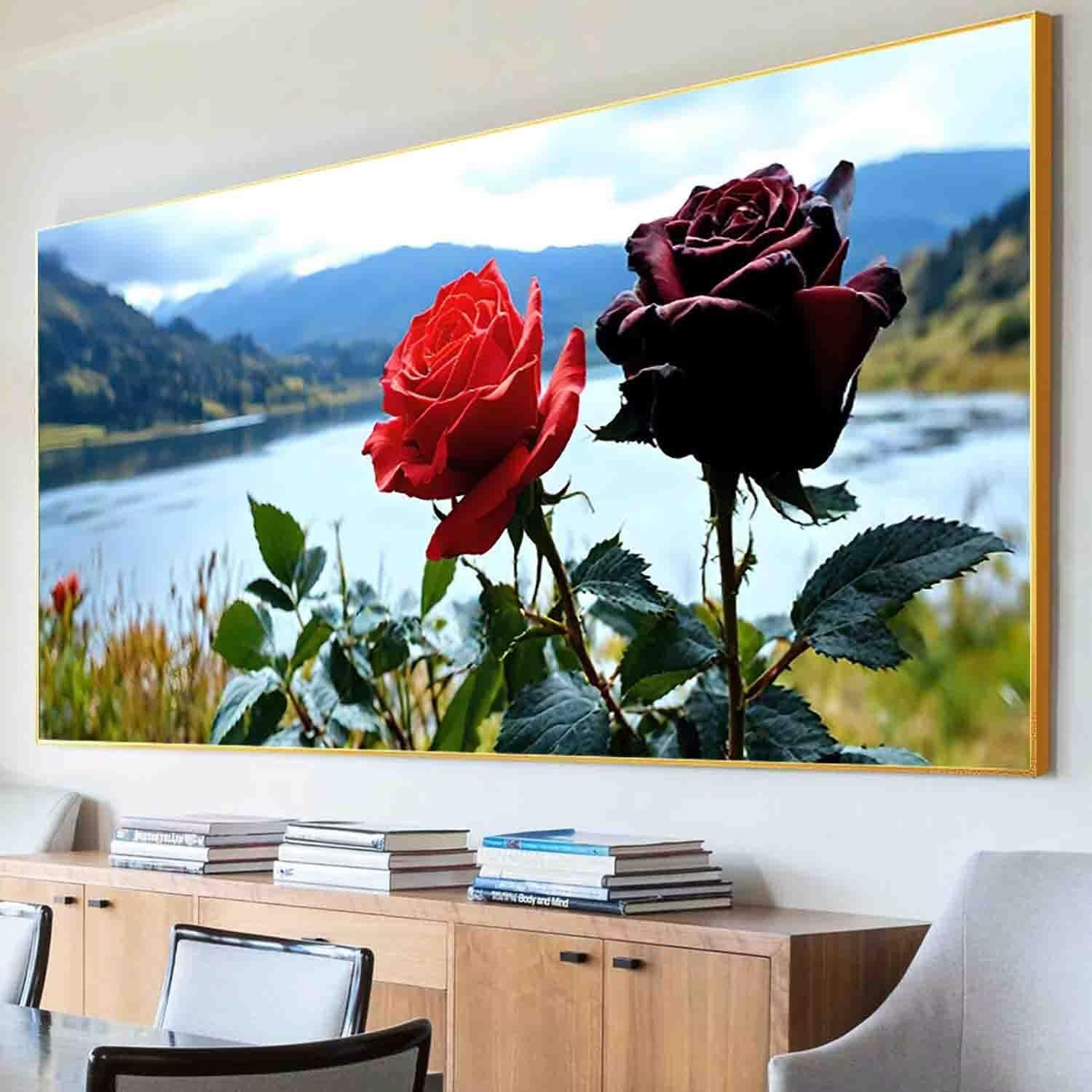 Red Rose Paint by Numbers Kit for Adults Framed Landscape Painting Kits for Adults Beginner DIY Acrylic Oil Paint pre Drawn Canvas with Brush Craft Picture for Home Wall Decor Gifts 100x200cm -49zK