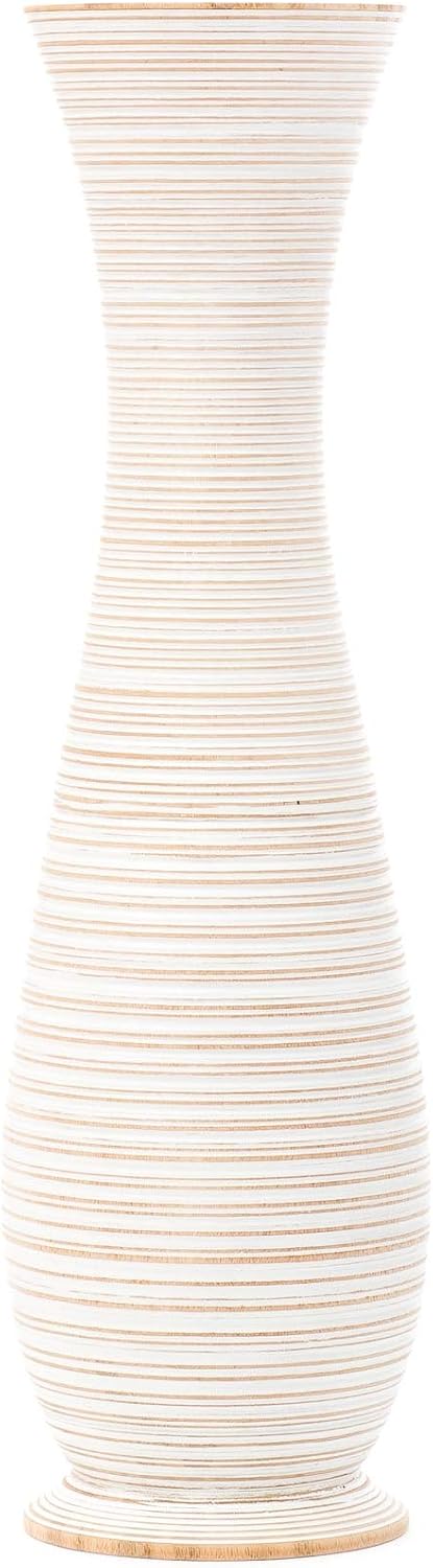 Leewadee Large White Wash Home Decor Floor Vase – Wooden 36 inches Tall Farmhouse Decor Flower Holder for Fake Plant and Pampas Grass