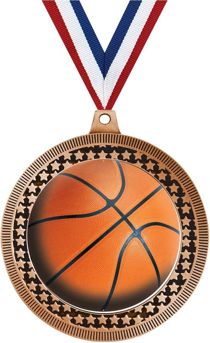 Crown Awards 2.75' Basketball Medal Award, Bronze Vega Basketball Team Trophy Award Includes Free Neck Ribbon