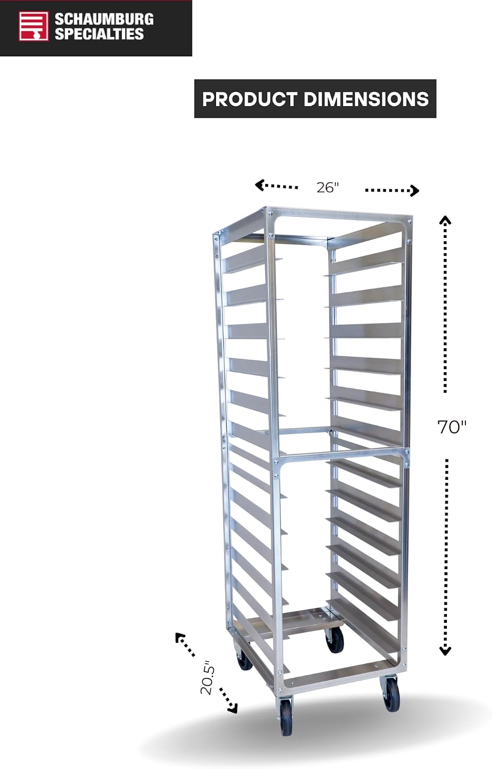 20 Pan 3' Spacing Commercial Aluminum Bun Racks, NSF Listed Heavy Duty Speed Rack for Bakery, Restaurant & Catering, 20 Tier 20.5' x 26' x 70' Speed Rack with Heavy Duty Plate Casters