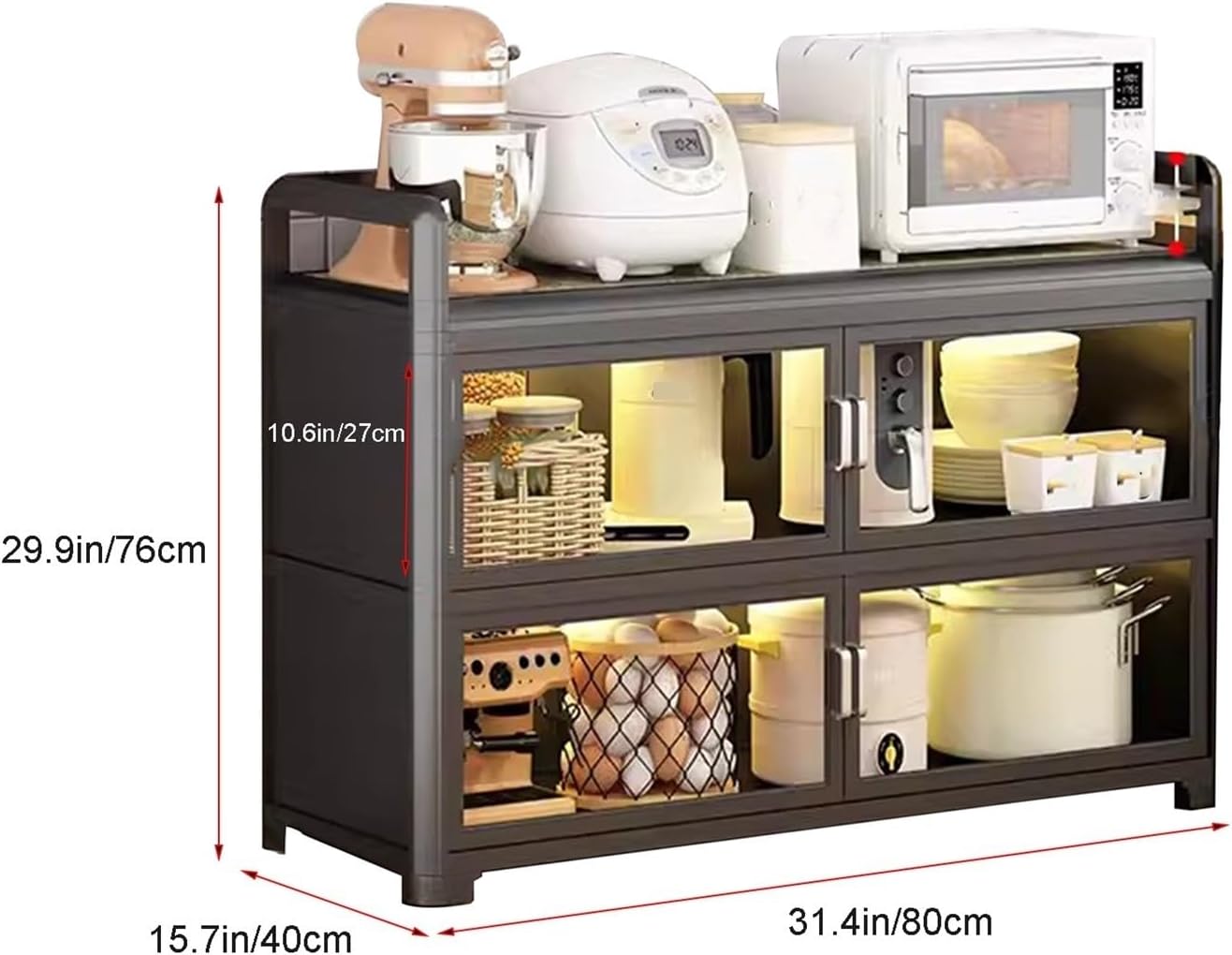 Kitchen Storage Rack with Doors, Corner Bakers Racks, Kitchen Shelving Unit Double Door Magnetic Design, for Kitchen, Dining Room(Small)