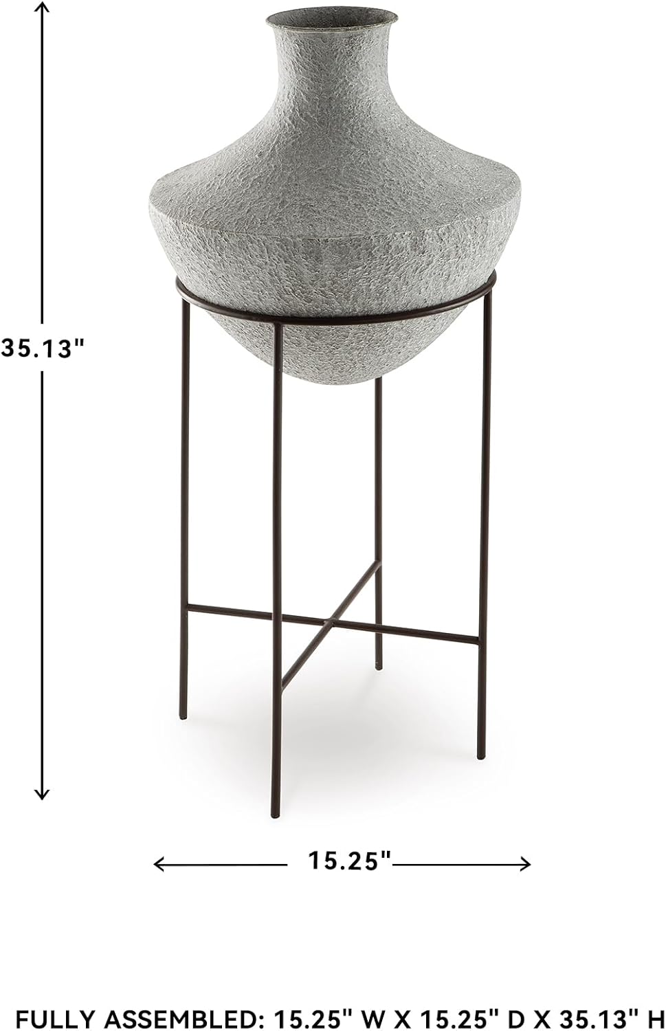 Signature Design by Ashley Estonbank Casual Indoor Distressed Metal Floor Vase with Stand, White & Black