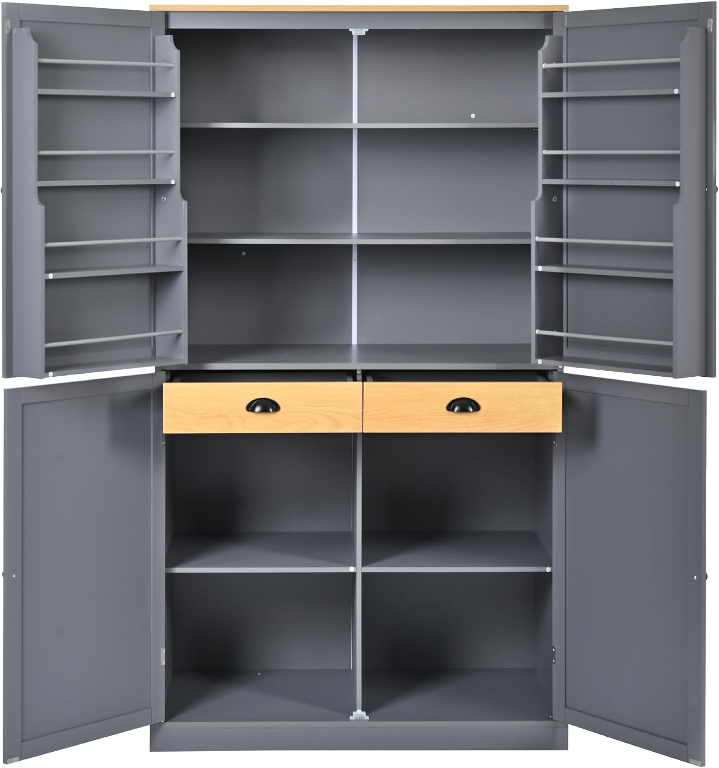 Ball & Cast 71.3' Freestanding Kitchen Pantry with 2 Built-in Drawers and Adjustable Shelves,Storage Cupboard Cabinet with 8 Door Shelves,for Kitchen,Dining Room,Living Room,Apartment,Gray